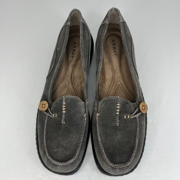 Array Womens Superior Gray Leather Flat Square Toe Slip On Size 12 N Loafers - Picture 4 of 9